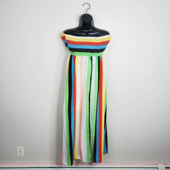 Shein Smocked Rainbow Y2K Beach Resort Strapless Maxi Dress L - Picture 2 of 8